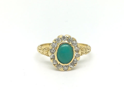 Victorian Turquoise and Diamond Halo Ring