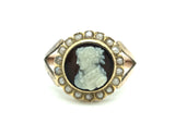 Victorian Agate Cameo Ring with Seed Pearl border