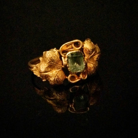 Stunning 18ct Emerald Vine Leaf Ring - Ishy Antiques
