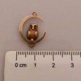 15ct gold Ruby Eyes Owl and Moon Pendant - Ishy Antiques
