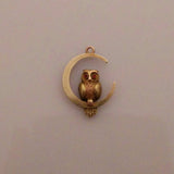15ct gold Ruby Eyes Owl and Moon Pendant - Ishy Antiques