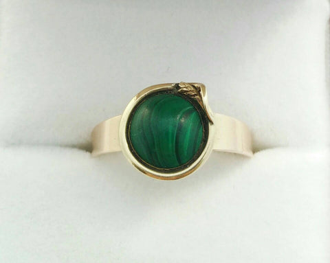 Malachite and Snake Gold Ring - Ishy Antiques