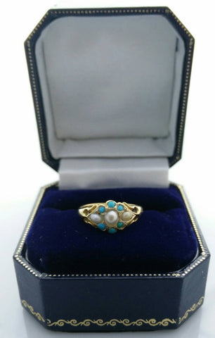 Antique 18ct Gold Turquoise and Pearl Ring - Ishy Antiques