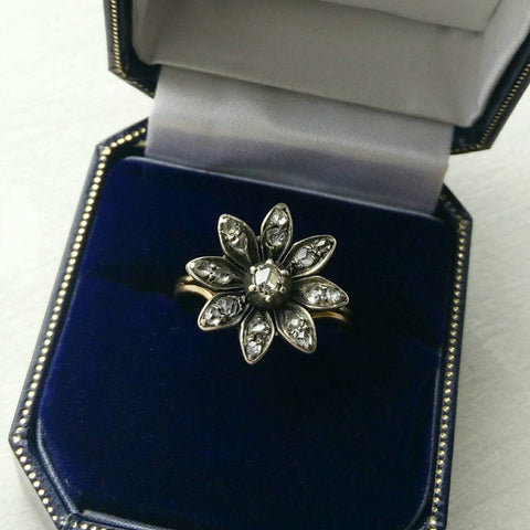 Stunning Victorian Rose Cut Diamond, Flower Ring - Ishy Antiques