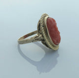 Antique Carved Coral and Gold Statement Ring - Ishy Antiques