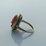 Antique Carved Coral and Gold Statement Ring - Ishy Antiques