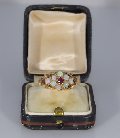 IxHcollab Victorian Opal and Ruby Cluster ring - Ishy Antiques