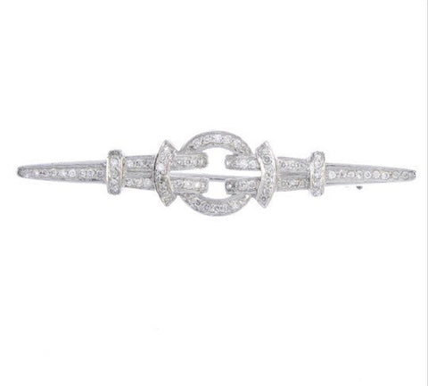 Geometric White Gold Diamond Brooch - Ishy Antiques