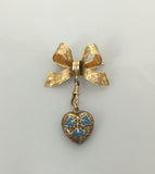 Carrington and Co 9ct Gold Bow and Heart (with glazed compartment) Brooch - Ishy Antiques