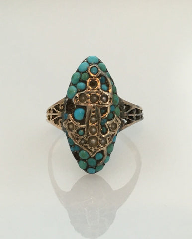 Victorian Anchor Turquoise Ring - Ishy Antiques