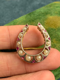 1920s 18ct Gold Ruby and Pearl Horseshoe