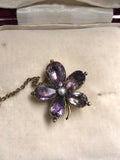 Victorian Amethyst Gold Pansy Brooch