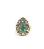 Early 18th Century Emerald, Ruby, Pearl and Diamond Solid Gold Ring - Ishy Antiques