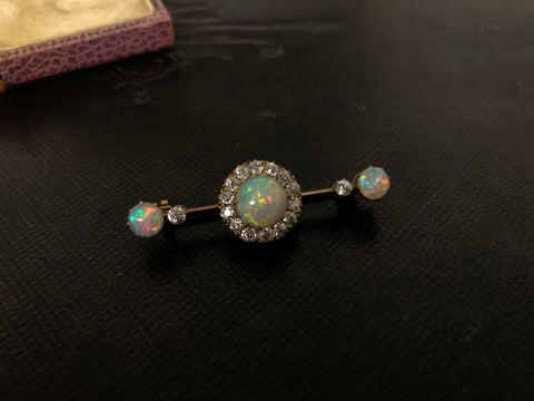 Edwardian Opal And Diamond Bar Brooch