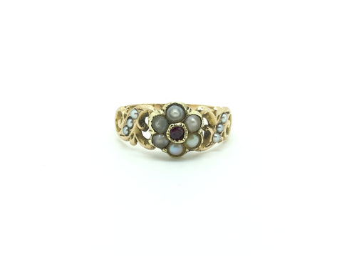 Victorian 15ct Gold Ruby and Split Pearl Ring - Ishy Antiques