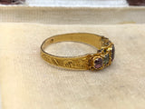 15ct Gold Garnet and Emerald Victorian 5 stone ring