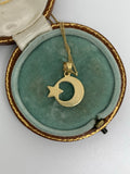 14ct Gold Crescent Moon and Star Pendant and Chain