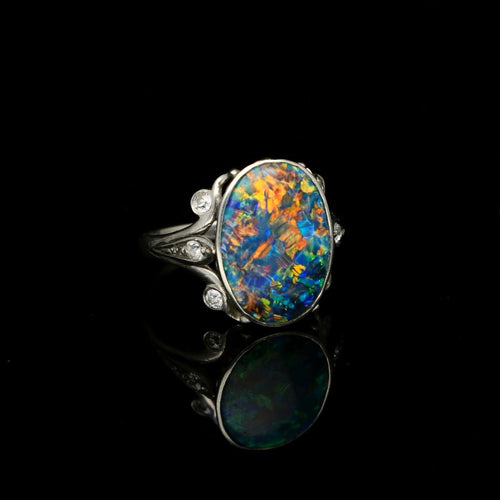 Cat's Eye Black Opal & Diamond White Gold Ring | Burton's – Burton's Gems  and Opals