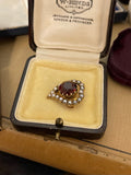 15ct Edwardian Garnet and Pearl Heart Brooch