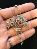 Rare Gemstone set Giardinetti Basket Necklace in Platinum and 18ct Gold - Ishy Antiques