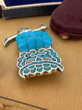 Vintage Mexican Silver Turquoise Owl Brooch