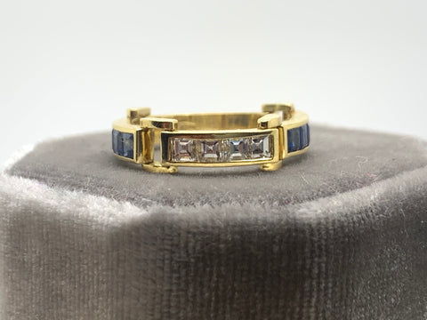 2/2 Carrè cut Sapphire and Diamond Flexi link ring