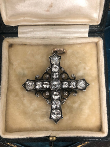 Early Victorian Rock Crystal and Diamond Cross Pendant