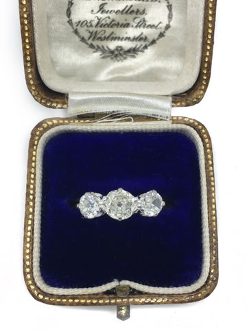 1930's Platinum Old Cut Diamond Three Stone Ring - Ishy Antiques