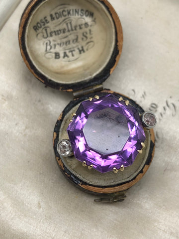 Platinum and 18ct Gold Amethyst & Diamond cocktail Ring