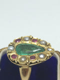 Early 18th Century Emerald, Ruby, Pearl and Diamond Solid Gold Ring - Ishy Antiques