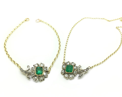 IxH Collab Early Emerald and Diamond Flower Necklace - Ishy Antiques