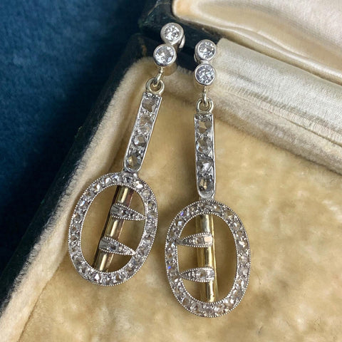 Platinum and Gold Diamond Buckle Earrings