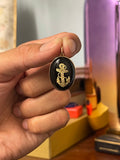 Antique Rose Cut Diamond Onyx and Gold Pendant