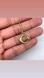 14ct Gold Crescent Moon and Star Pendant and Chain