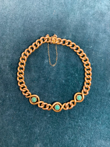 18ct Edwardian Curb Link Bracelet set with turquoise