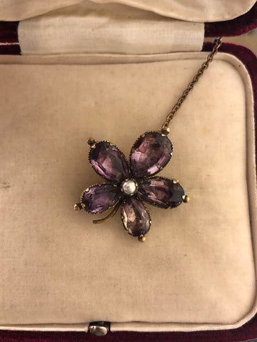 Victorian Amethyst Gold Pansy Brooch