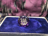 Reserved Rose cut diamond M initial amethyst ring in 14ct gold