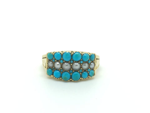 18ct Gold Turquoise & Pearl Dress Ring - Ishy Antiques