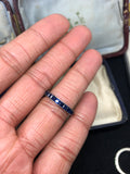 Reserved 2 x Art Deco Silver Sapphire Paste Eternity Rings