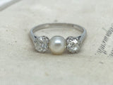 Platinum Edwardian Diamond and Pearl Ring