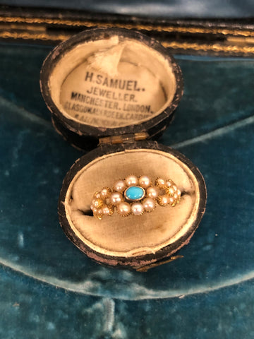 Early Victorian Turquoise and Pearl Ring