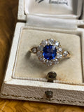 Burmese no heat sapphire and diamond old cut cluster ring