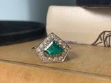 18ct Shield Emerald and Diamond Ring