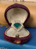 18ct Shield Emerald and Diamond Ring