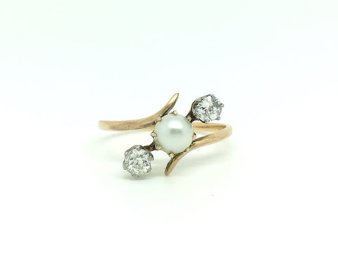 Edwardian Diamond and Pearl Ring 18ct Gold - Ishy Antiques