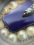9ct Gold Georgian Blue Enamel, Pearl and Diamond Pendant