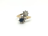 Old cut diamond and Sapphire Cabochon Star Bypass Ring - Ishy Antiques