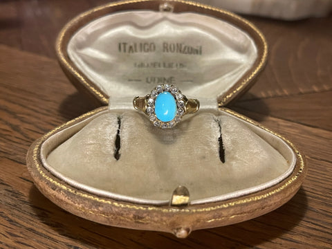 Turquoise and Diamond Halo Cluster Ring