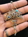 Rare Gemstone set Giardinetti Basket Necklace in Platinum and 18ct Gold - Ishy Antiques