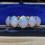 Edwardian 18ct Gold Opal and Diamond Five Stone Ring